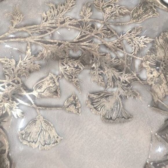 Vintage Oval Glass Silver Overlay Scalloped Trim Dish with Curved Folded Sides - Picture 1 of 2